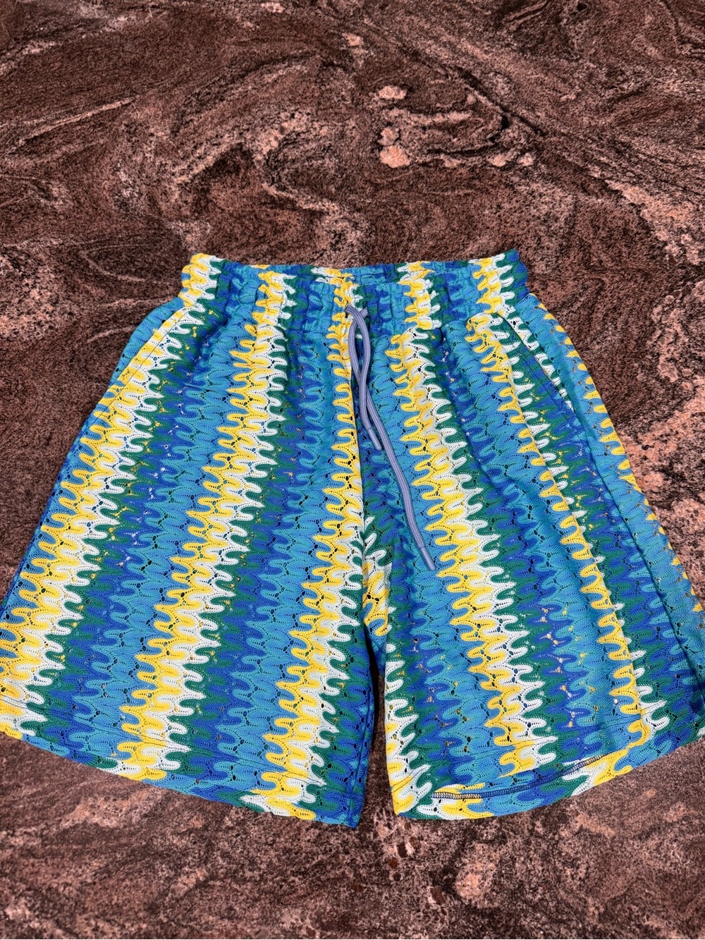Zara Men's Blue & Yellow Wave Pattern Swim Shorts